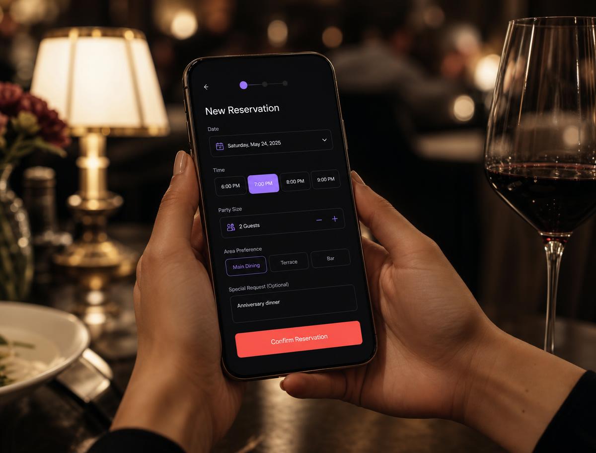 Guest confirming a restaurant booking on a phone