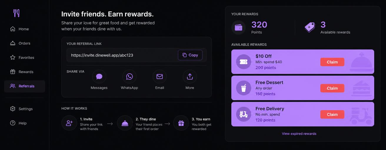 OUTRCH guest referral rewards screen
