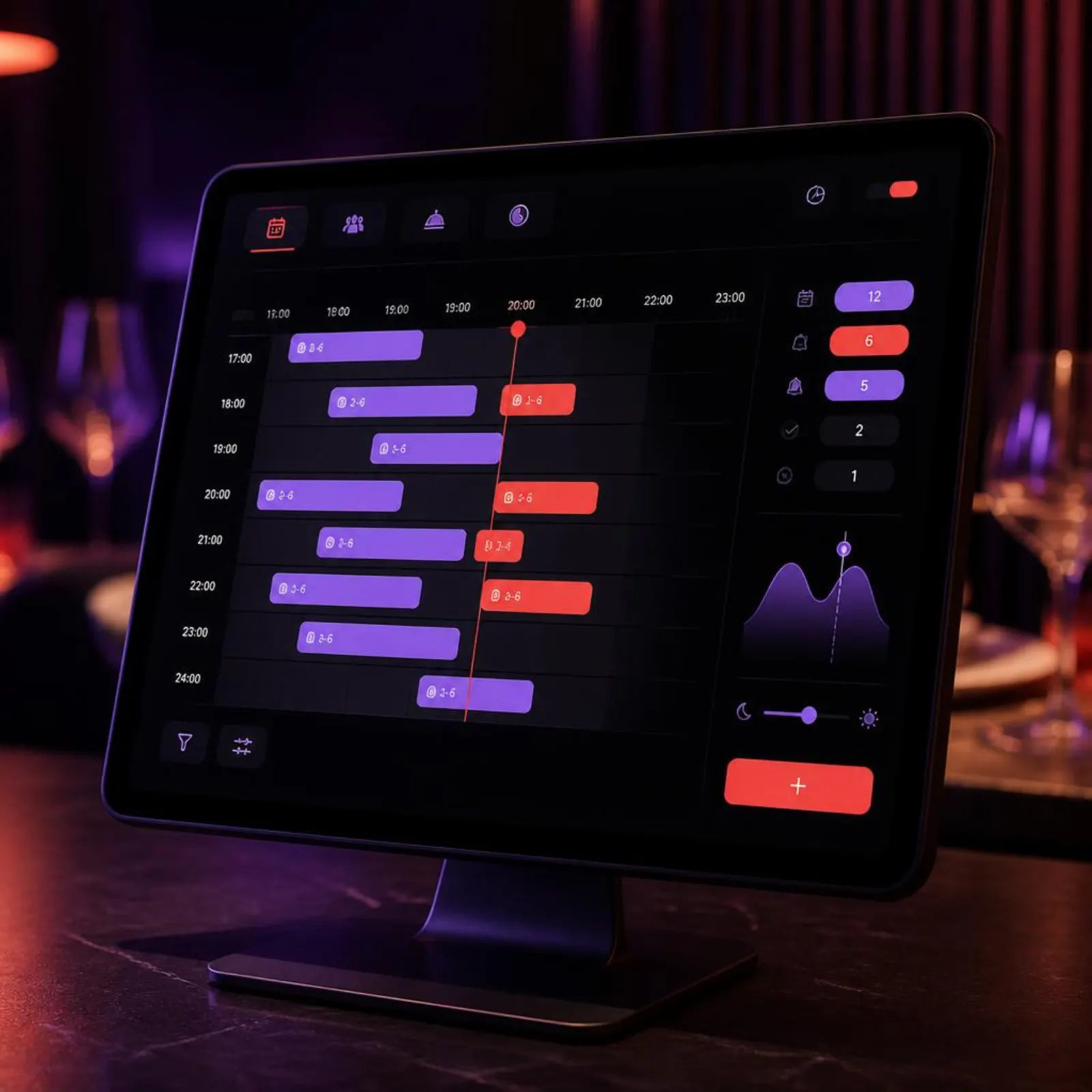 OUTRCH reservation dashboard on a tablet at a restaurant host stand