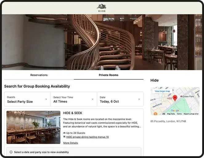 hide private dining rooms widget