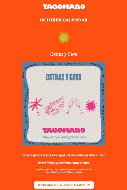 Tagomago's email highlighting an Ostra y Cava special