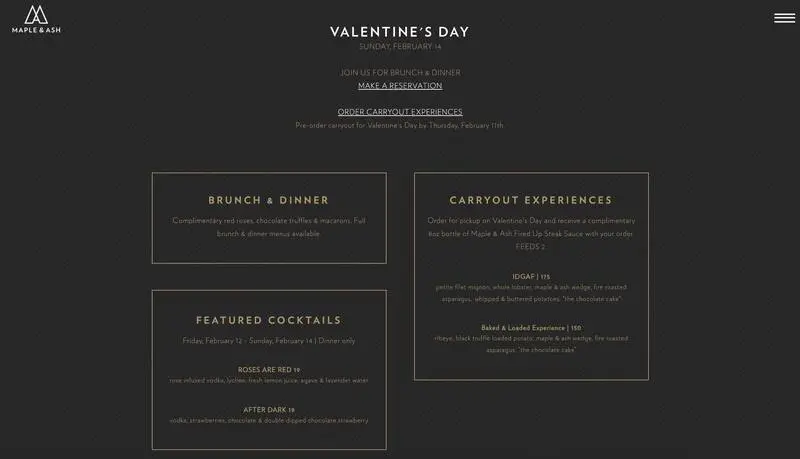 Maple & Ash Valentine's Day landing page