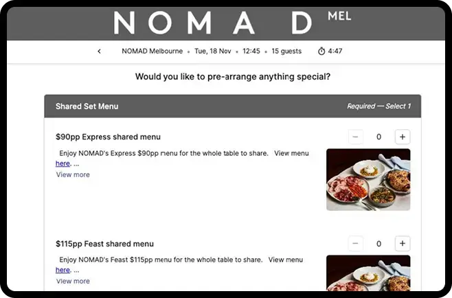 nomad private dining upsells